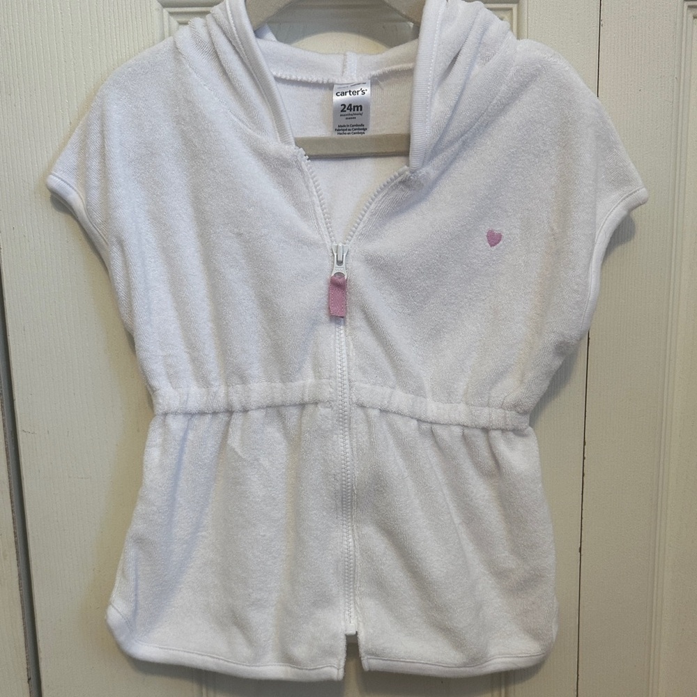 Carter's White Hooded Kids swim cover up